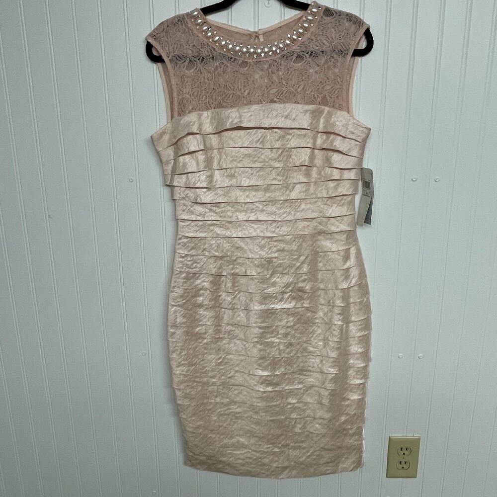 Mother of the Bride London Times Blush Pink Sheath Embellished Dress Tiered Flaw